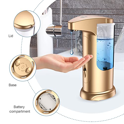 370ml Touch-Free Battery Operated Electric Automatic Liquid Soap Dispenser - Adjustable Soap Dispensing Volume - Premium Soap Dispenser for Kitchen Bathroom Toilet (Golden) - color: Gold