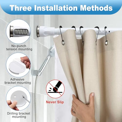 White Tension Curtian rod no drill, 42 to 100 inch Adjustable Heavy Duty black shower curtain rod for Windows bathroom Closet - size: 40-100"