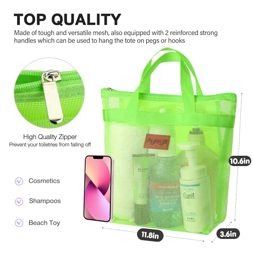Hommtina 2 Pcs Shower Mesh Caddy Bag Quick Dry Hanging Toiletry and Bath Organizer for Travel and Swimming with Zipper (Roes-Green) - color: Roes-Green