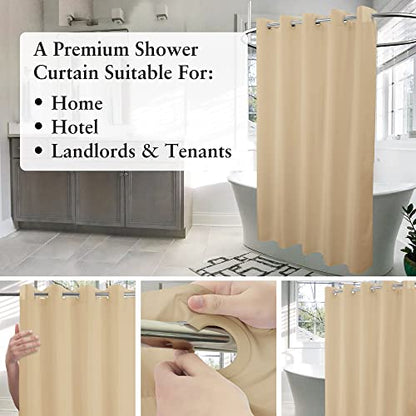 River Dream Extra Long Shower Curtain No Hooks or Liner Needed, Beige | Soft Microfiber, 84" Long Fabric Shower Curtain Set Waterproof, Bottom Magnets, Machine Washable, 71W x 86H(84H) - color: Beige, size: 71"W x 86"L (Pack of 1)