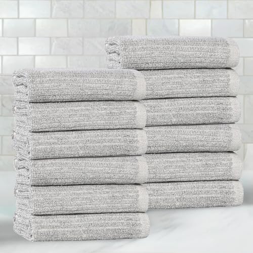 Superior Destin Viscose Cotton Blend Medium Weight Small Towels, For Kitchen, Bathroom, Shower, Spa, Plush, Quick Dry, Ultra-Soft Essentials, Ribbed Design, Face Towels Washcloths, Set of 12, Platinum - color: Platinum, size: Washcloth - 12PC