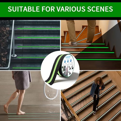 Glow in Dark Anti Slip Tape, 2" x50FT Heavy Duty Waterproof Safety Grip Tape for Stairs, Pool, Bathroom - Black & Glow Stripe Indoor/Outdoor Multi-Purpose Traction Tape - size: 2 Inch x 50 Feet