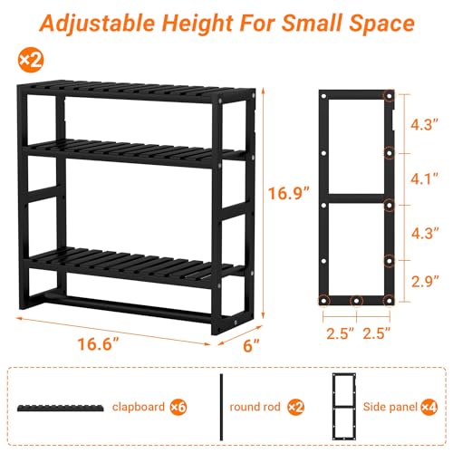 PPN Towel Rack Bathroom Storage Shelves Over The Toilet with Towel Bar 100% Bamboo Adjustable Height Floating Shelf Wall Shower Shelf for Small Space Bathroom Kitchen Multi Usage (Black-2Pack) - color: Black 2pack