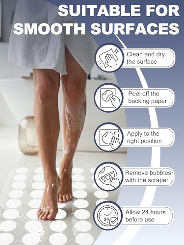 Secopad 24PCS Round Non Slip Bathtub Stickers with Scraper, White | Original Large Anti-Slip Treads, Comfortable PEVA Material, Strong Adhesive, Easy to Use, For Bath Tubs, Showers & Stairs - color: White