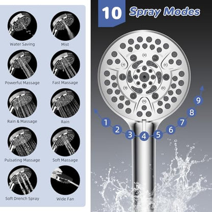 Hibbent Upgraded cUPC Certified 13'' Shower Head Combo, High Pressure 5 Spray Rainfall Showerhead with 10 Spray Modes Handheld, All Metal 3-way Diverter Shower Arm, 71'' Hose and Holder, Chrome - color: Chrome, style: Square 13"