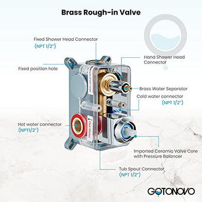 gotonovo Tub Shower Faucet Set with Valve Kit 10’’ Head,Polished Chrome | Shower System with Tub Spout,SUS304 Rain Head with Handheld Sprayer,Swivel Spout,All Metal,Rough-In Valve Trim Kit,Wall Mount - color: Chrome, size: 10’’ Head