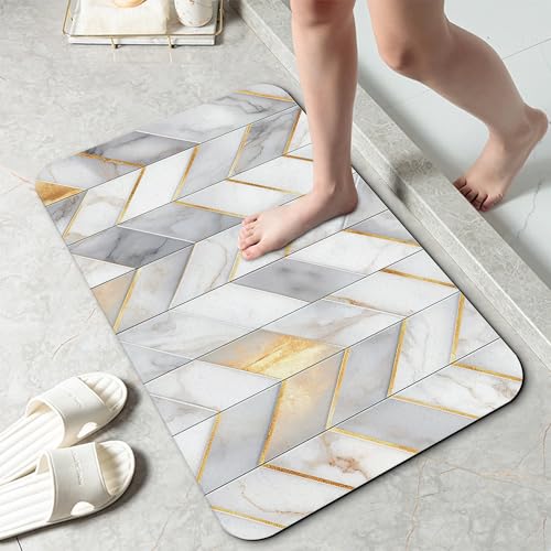 Bathroom Rug Gold Geometric Lines Bath Mat with Non-Slip Rubber Backing, Quick-Drying Absorbent Thin Floor Mat for Bathroom, Shower, Sink, or Kitchen - color: Gold Geometric Lines