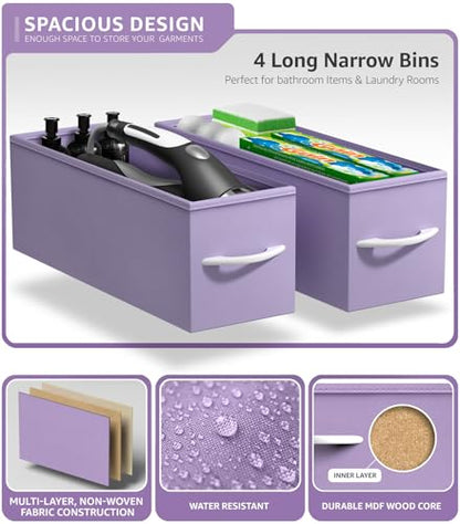 Sorbus Kids Narrow Dresser with 4 Drawers - Vertical Slim Storage Chest of Drawers with Steel Frame, Wood Top & Easy Pull Fabric Bins for Small Spaces, Closets, Bedroom, Bathroom & Laundry - color: Pastel Purple, style: 4 Drawer
