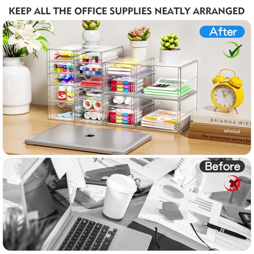 ARSTPEOE 17-Drawer Acrylic Storage & Makeup Organizer for Desk, Bath | Smooth-glide drawers, clear acrylic, 4-set stackable, dustproof, wipe-clean, for serum samples, sheet masks, bobby pins - size: 17 Drawers