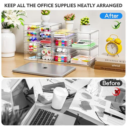 ARSTPEOE 17-Drawer Acrylic Storage & Makeup Organizer for Desk, Bath | Smooth-glide drawers, clear acrylic, 4-set stackable, dustproof, wipe-clean, for serum samples, sheet masks, bobby pins - size: 17 Drawers