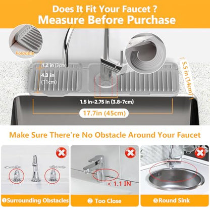 17.7'' Folding Faucet Mat for Kitchen Sink Splash Guard[7° Slope Fast Self-draining][Snap Lock Fit] Kitchen Sink Faucet Mat Splash Guard Kitchen Sink Area Water Splash Guard Behind Faucet Draining Mat - color: Light Gray, size: 17.7" x 5.5"
