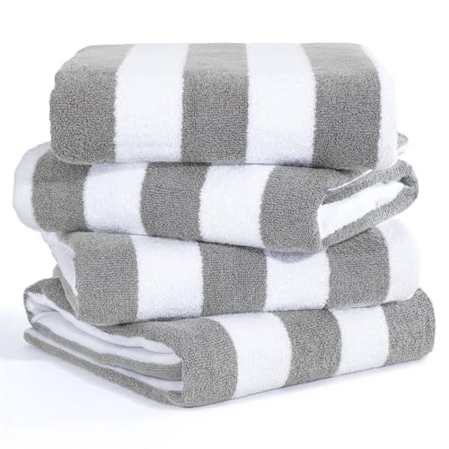American Soft Linen Cabana Striped Beach Towels, 30x60 inch 4 Piece Oversize Pool Towels, Quick Drying Sand Free Swim Towels, Rockridge Grey - color: Rockridge Grey