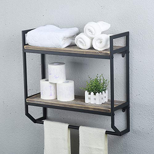 Towel Rack with Towel Bar,2-Tier 24" Bathroom Shelves Wall Mounted,Rustic Wall Shelf Over Toilet,Utility Storage Shelf Rack,Floating Shelves Towel Holder,Black - color: C