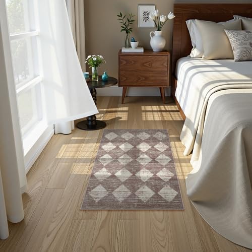 Lahome Checkered Bathroom Rug 2x3 Beige, Non Slip Washable Door Kitchen Mat - color: Beige, size: 2' x 3' (Rectangular)