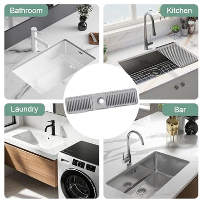 24 Inch Upgraded Draining Mat Folding Faucet Mat for kitchen sink Faucet Draining Mat with Button Lock Silicone Splash Guard faucet Pad for Kitchen Bathroom Bar(Grey) - color: Gray