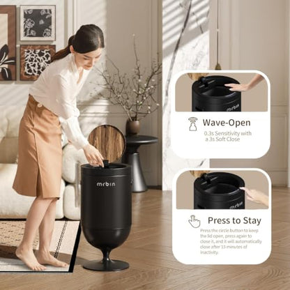 MRBIN Metal Motion Sensor Trash Can with Lid, 5.3 Gallon Wine Glass Shaped Automatic Waste Basket Touchless, Smart Round Tall Garbage with High Leg for Office, Bedroom, Kitchen, Black - color: Black, style: Wine Glass Style