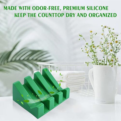 Soap Dish Holder for Shower with Suction Cup, Silicone Soap Holder & Saver Self-Draining Bar Soap Dish Keeps Soap Dry for Bathroom, Kitchen, Bathtub (Deep Green,2-Pack) - color: Deep Green,2-pack
