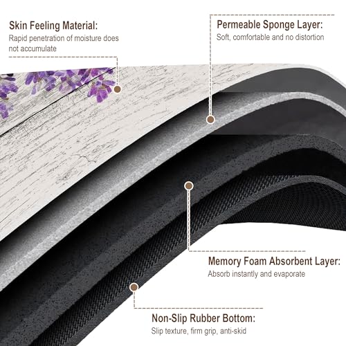 SolAzul Lavender Leather Diatomaceous Earth Bath Mat, Lavender Floral Super Absorbent Diatomite Stone Bath Mat Quick Dry Thin Bathroom Floor Purple Mat Rug (16×24 Inch) - color: Lavender