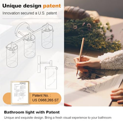 Indoi Bathroom Light Fixtures, 3-Light Black and Gold Vanity Light, Black Bathroom Lights Over Mirror with Clear Glass Shade for Mirror Bedroom Living Room - color: Black and Gold