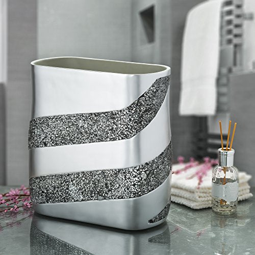 Creative Scents Silver Mosaic Bathroom Trash Can 2.11 Gal / 8L - Decorative Waste Basket for Bathroom - Durable Slim Small Garbage Can for Bathroom, Powder Room, Bedroom or Living Room Decor