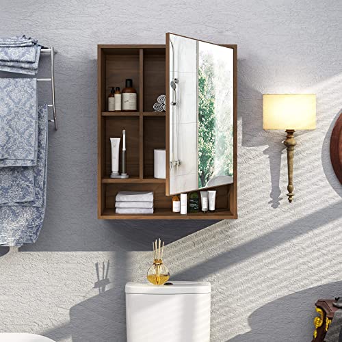 ChooChoo Bathroom Wall Mirror Cabinet, Medicine Cabinet with Storage Shelf | Over The Toilet Storage Cabinet, Adjustable Shelf, 6.3 x 21.6 x 24 Inches, Walnut - color: Walnut