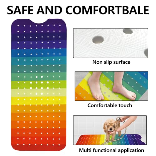 LNOND Rainbow Bathtub Mat, 40 X 16 Inch Tub Mat for Bathroom, Modern Abstract Bath Tub Shower Mat with Drain Holes and Suction Cups - color: Rainbow