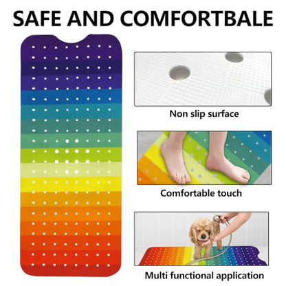 LNOND Rainbow Bathtub Mat, 40 X 16 Inch Tub Mat for Bathroom, Modern Abstract Bath Tub Shower Mat with Drain Holes and Suction Cups - color: Rainbow