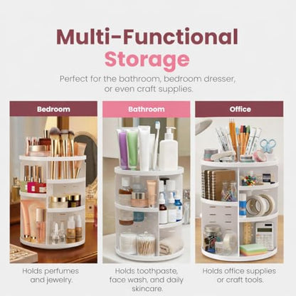Masirs 360 Rotating Makeup Organizer Countertop, Adjustable Shelf, White | 360-Degree Rotating Makeup Organizer, Adjustable Shelf Height, Cosmetic Perfume Skincare Storage, Vanity Countertop, White - color: White
