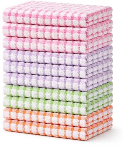 Egles 12 Pack Kitchen Dishcloths, 12 x 12 Inch | 100% Cotton Terry Dish Cloths, Absorbent and Soft Dish Towels Set for Washing Dishes - color: Pastel, size: 12"x12" - 12 pcs