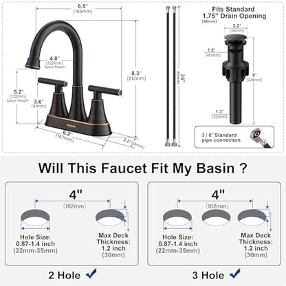 Bathroom Faucet, Hurran 4 inch Centerset 2-Handle Lead-Free, ORB | Bathroom Sink Faucet with Pop-up Drain and Supply Lines, Stainless Steel Faucet for Vanity RV Restroom Laundry Outdoor Sink - color: Oil Rubbed Bronze