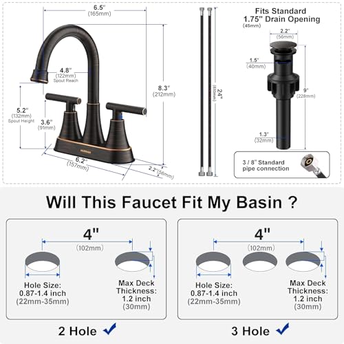 Bathroom Faucet, Hurran 4 inch Centerset 2-Handle Lead-Free, ORB | Bathroom Sink Faucet with Pop-up Drain and Supply Lines, Stainless Steel Faucet for Vanity RV Restroom Laundry Outdoor Sink - color: Oil Rubbed Bronze