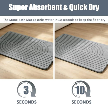 Stone Bath Mat for Bathroom, Diatomaceous Earth Absorbent | Bath Stone Mats Non-Slip Shower Stone Bath Mat (15.3x23.6 inch, Striped 1)