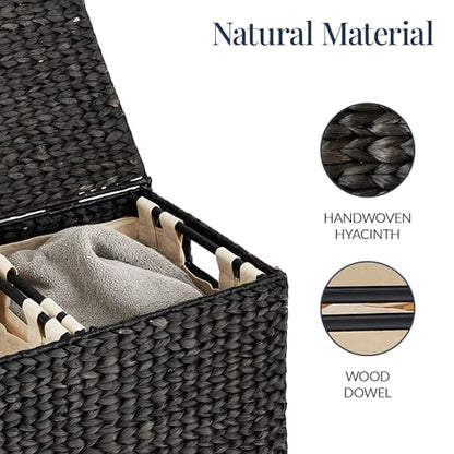 Best Choice Products Large Double Laundry Hamper with Lid, Natural Handwoven Water Hyacinth, 2 Sections w/ 2 Machine Washable Linen Liner Bags, Portable, Handles - Black - color: Black