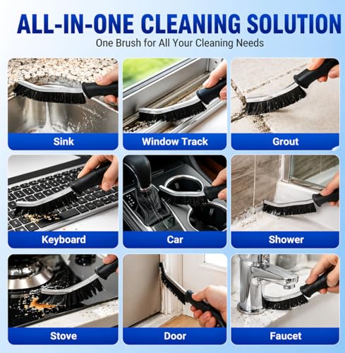 Cadley Cleaning Brush Set of 6, Cleaning Brushes for Household Use, Grout Cleaner Brush with Long Handle, Gap Cleaning Tool, Hard Bristle Brushes for Bathroom, Kitchen & Home Essentials