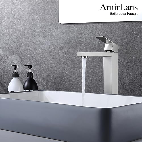Brushed Nickel Vessel Sink Faucet, Tall Bathroom Faucet 1 Hole | Stainless Steel Single Hole Bathroom Sink Faucet, Tall Vanity Faucet with Pop Up Drain - color: Brushed Nickel, size: Tall