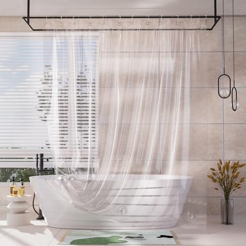 AmazerBath Shower Curtain Liner, 100% EVA Silky Soft Clear Heavy Duty Shower Curtain and Liner 2-in-1, 72x72 Luxury Plastic Weighted Bathroom Shower Liner, 12 Rustproof Grommets & 3 Heavyweight Stones - color: Rainbow Ethereal, size: 72"W x 72"L (Pack of