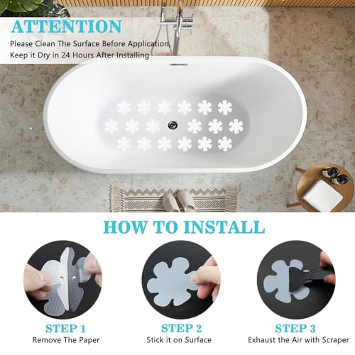 24Pcs Non Slip Bathtub Stickers Clear Safety Strips Bath Tub Stickers with Adhesive Decals Scraper Appliques Peel Prevent Slipping Grips Shower Floor Non Slip Stickers for Bath Tub Stairs Ladders
