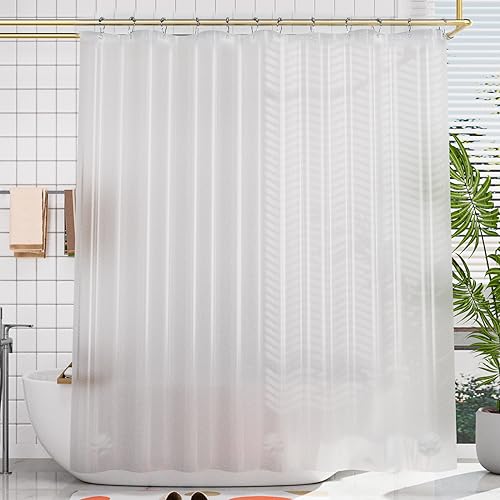 AmazerBath Plastic Shower Curtain 84 Inches Long, 72 x 84 Frosted Weighted Extra Long Shower Curtain, PEVA Heavy Duty Tall Bathroom Curtains with 3 Big Clear Weighted Stones and 12 Grommet Holes - color: Frosted, size: 72"W x 84"L (Pack of 1)