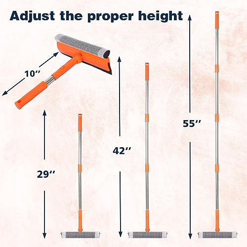 Professional Window Squeegee,2 in 1 Squeegee Window Cleaner with Long Stainless Steel Handle,Sponge Car Window Squeegee for Gas Station, Glass,Shower (Sponge Style)