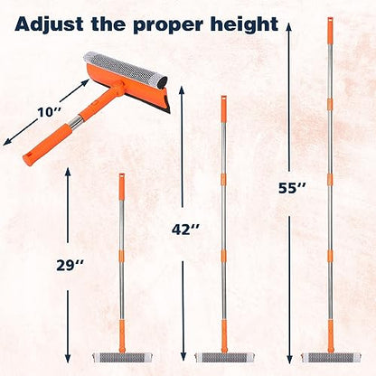 Professional Window Squeegee,2 in 1 Squeegee Window Cleaner with Long Stainless Steel Handle,Sponge Car Window Squeegee for Gas Station, Glass,Shower (Sponge Style)