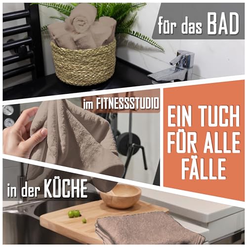 Set of 10 Washcloths Made of 100% Cotton - Soft and Absorbent Face and Hand Towels - Practical for Bathroom and Kitchen - 12 x 12 in (Sand) - color: Sand