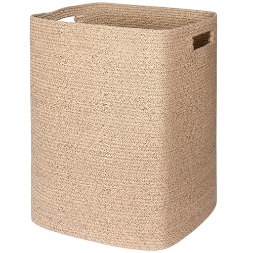 Large Laundry Hamper 16"x13"x22" - Tall Woven Baby Laundry Basket, Cotton Rope Clothes Hamper Bin, Wicker Storage Basket for Toys, Blankets, Nursery Bedroom Aesthetic, Soft Brown Hamper, 75L - color: Brown