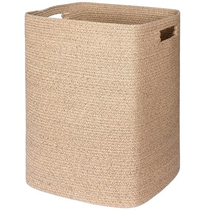 Large Laundry Hamper 16"x13"x22" - Tall Woven Baby Laundry Basket, Cotton Rope Clothes Hamper Bin, Wicker Storage Basket for Toys, Blankets, Nursery Bedroom Aesthetic, Soft Brown Hamper, 75L - color: Brown