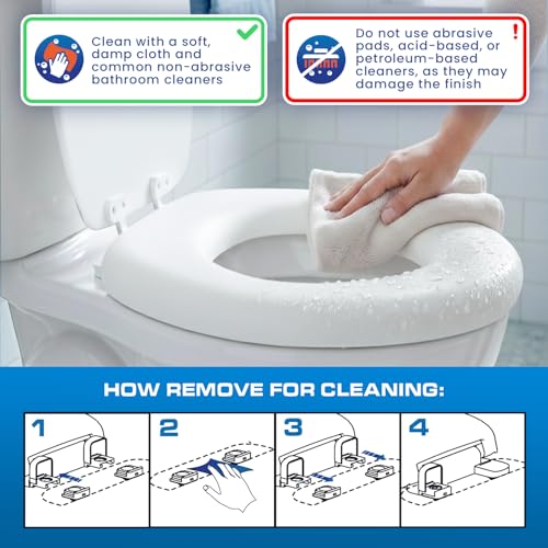 Plexon Soft Cushioned Toilet Seat, Round, White, Slow-Close Lid & Seat, Quick-Release Hinge, Easy To Clean & Change - color: White, size: Round