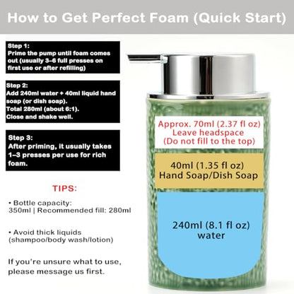 Green Foam Soap Dispenser,Foam Dispenser for Kitchen & Bathroom,Ceramic Soap Dispenser with Foam Soap Pump for Dish Soap&Hand Wash - color: Brilliant Pine Green