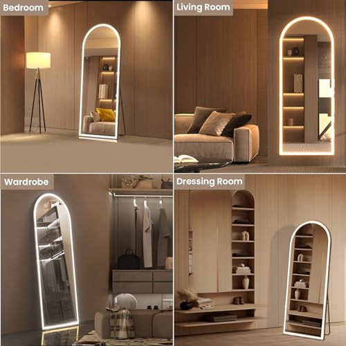 pertetey 81 x 34 in Arched LED Full Length Mirror, Black Frame, Dimmable | Arched Design, Dimmable LED Lighting, 3 Color Modes, Black Frame - size: 81"L x 34"W