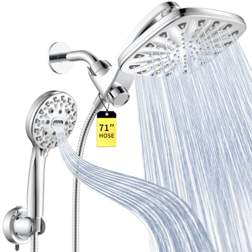 Dual Rainfall Shower Head With Handheld Showerhead, High Pressure Shower Head With Handheld Spray, 8-Mode Showerhead with Adjustable Extension Arm, 71Inch Shower Hose & Suction Cup Holder, Chrome - color: Chrome