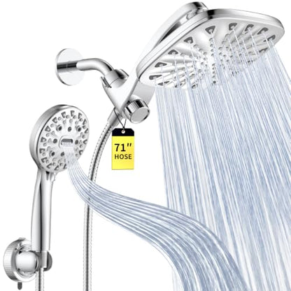 Dual Rainfall Shower Head With Handheld Showerhead, High Pressure Shower Head With Handheld Spray, 8-Mode Showerhead with Adjustable Extension Arm, 71Inch Shower Hose & Suction Cup Holder, Chrome - color: Chrome