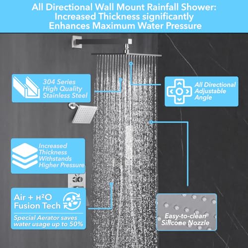 VANFOXLE Shower Faucet Set Brushed Nickel Shower System,Modern | Push Button Diverter,10 Inch Wall Mount Rain Head Increased Thick, 6 Inch Side Head, 2-in-1 Handheld Sprayer - color: Brushed Nickel