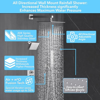 VANFOXLE Shower Faucet Set Brushed Nickel Shower System,Modern | Push Button Diverter,10 Inch Wall Mount Rain Head Increased Thick, 6 Inch Side Head, 2-in-1 Handheld Sprayer - color: Brushed Nickel